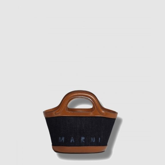 Marni 데님 앤 레더 트로피칼리아 버킷백 마이크로