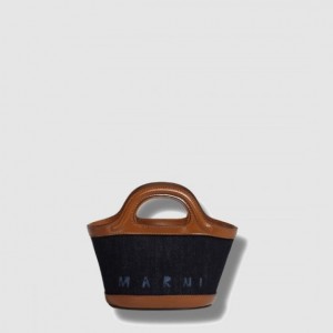 Marni 데님 앤 레더 트로피칼리아 버킷백 마이크로