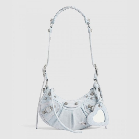 Balenciaga XS 라인스톤 디테일 데님 숄더백 라이트 블루 671309