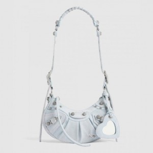 Balenciaga XS 라인스톤 디테일 데님 숄더백 라이트 블루 671309