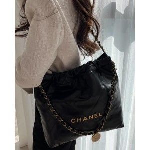 샤넬 22백 스몰 미듐 블랙 금장 카프스킨 투투백 AS3260