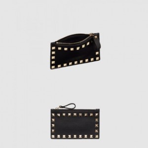 발렌티노 송아지 가죽 락스터드 지퍼 카드 케이스