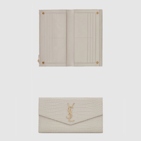 생로랑 업타운 크로커 엠보 광택 가죽 라지갑 582124