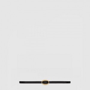 생로랑 부드러운 가죽 소재의 타원형 버클 슬림 벨트 756409