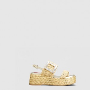 로저비비에 다이아몬드 버클 라피아 웨지 샌들 7343