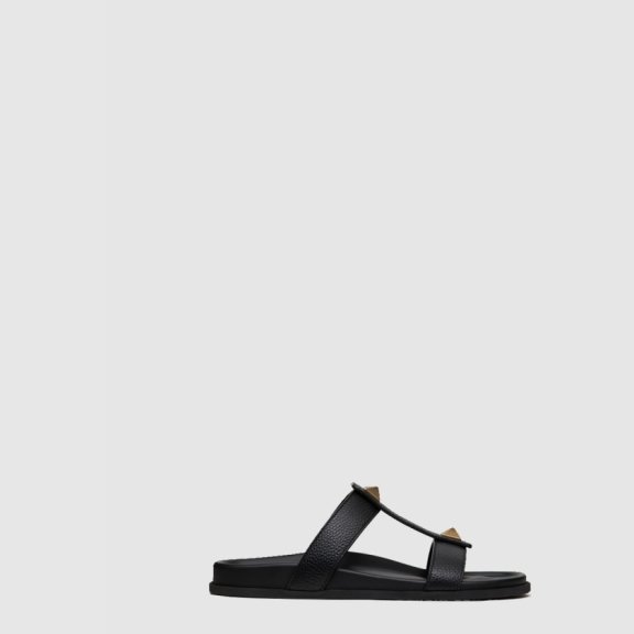 발렌티노 로만 스터드 송아지 가죽 슬라이드 샌들